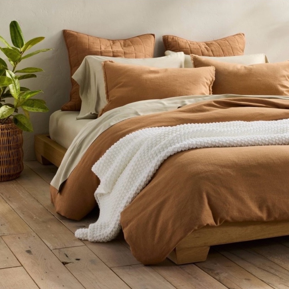 Casaluna Heavyweight Linen Blend Duvet & Sham Set Full/Queen Warm Brown NWOT